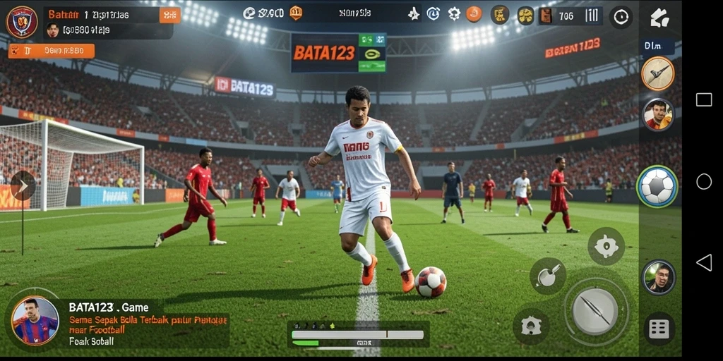Tampilan gameplay BATA123 yang menampilkan aksi sepak bola yang mendebarkan.