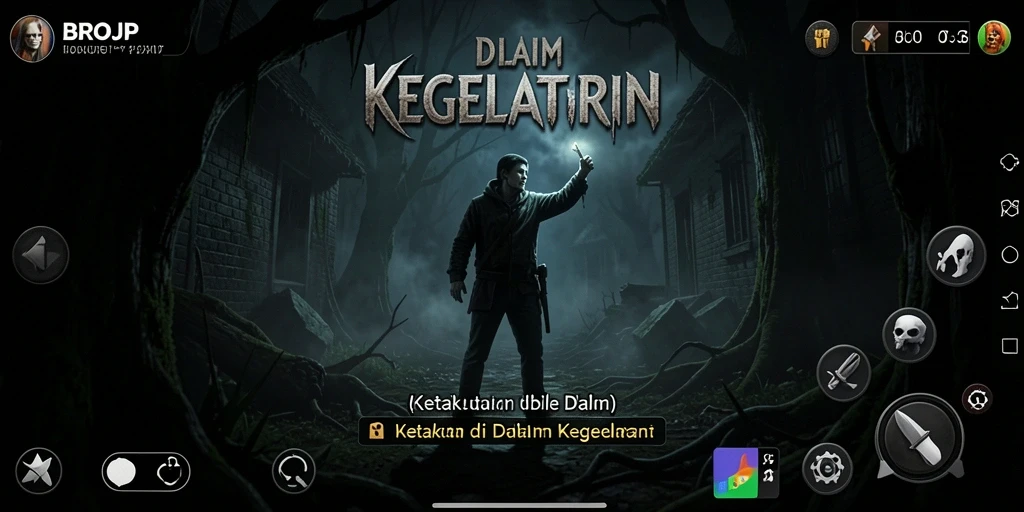 Screenshot menampilkan pemain menjelajahi area gelap dalam BROJP.