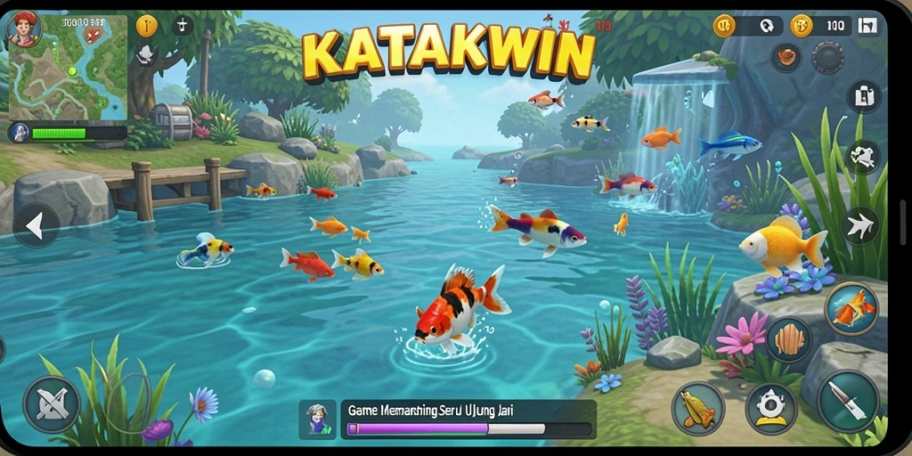 Gameplay KATAKWIN yang seru dengan berbagai jenis ikan.