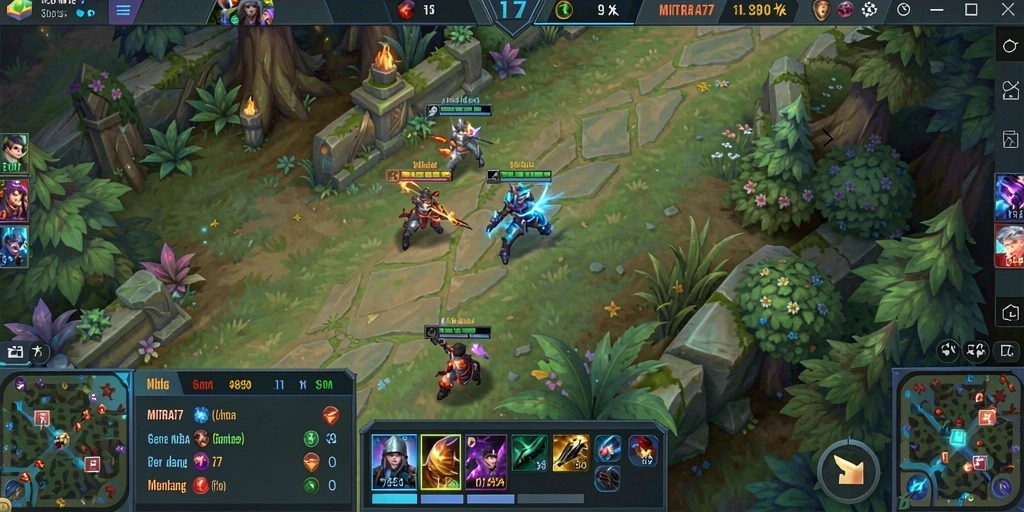 Tampilan gameplay intens dari MITRA77 dengan aksi MOBA yang seru.