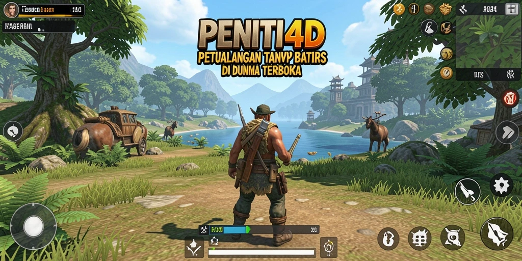 Screenshot utama PENITI4D menunjukkan aksi seru di dunia terbuka.