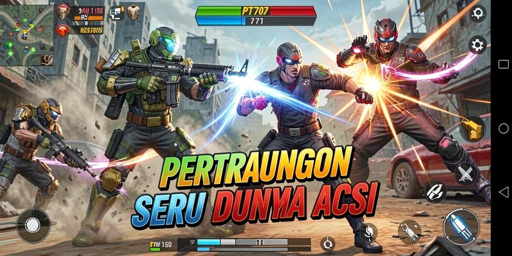 Screenshot gameplay PT707 yang menggambarkan aksi menarik dan karakter dinamis.