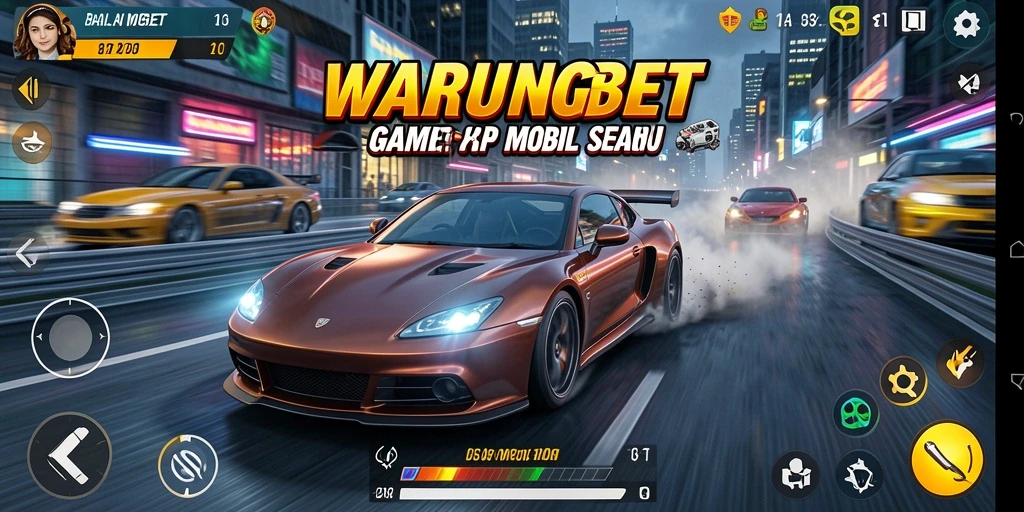 Gameplay balapan seru dalam WARUNGBET dengan mobil kustomisasi.